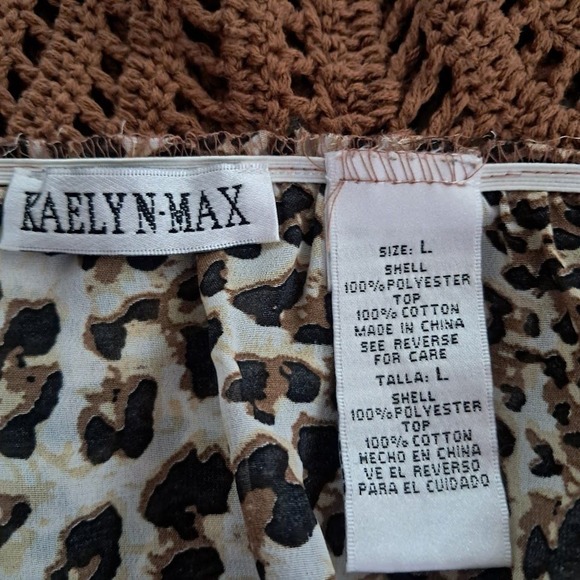 Vintage Y2K KAELYN MAX L Crochet Leopard Print Top Handkerchief Hem Boho - Picture 6 of 6